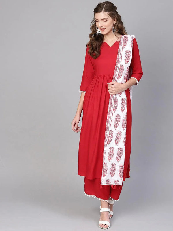 Red Solid Rayon Suit Set - Jashvi