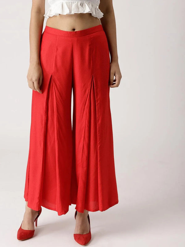 Red Solid Rayon Palazzos - Jashvi