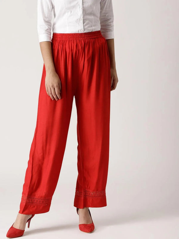 Red Solid Rayon Palazzos - Jashvi