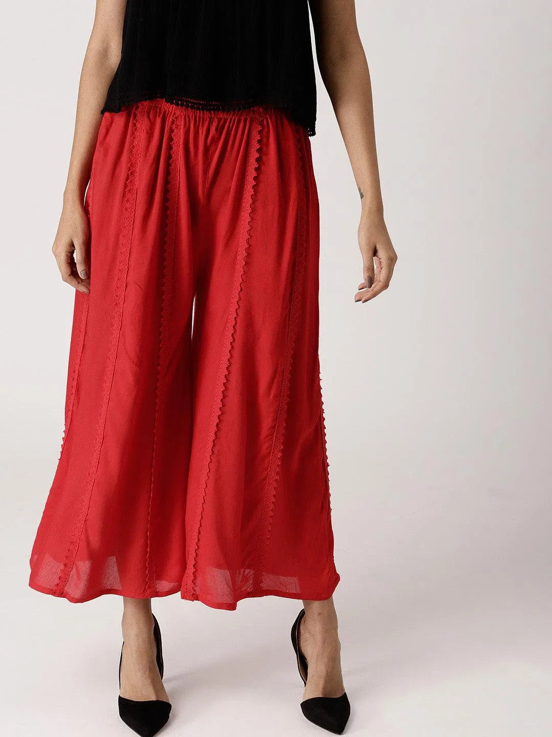 Red Solid Rayon Palazzos - Jashvi