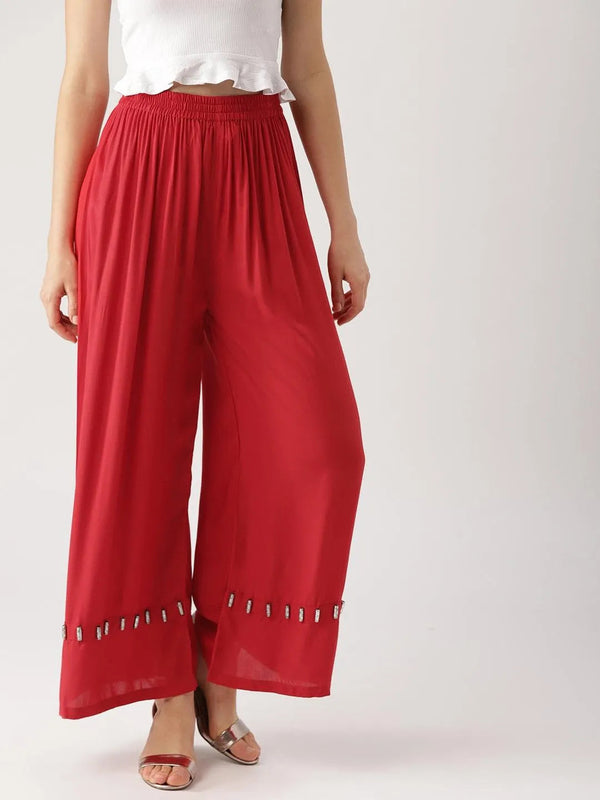 Red Solid Rayon Palazzos - Jashvi