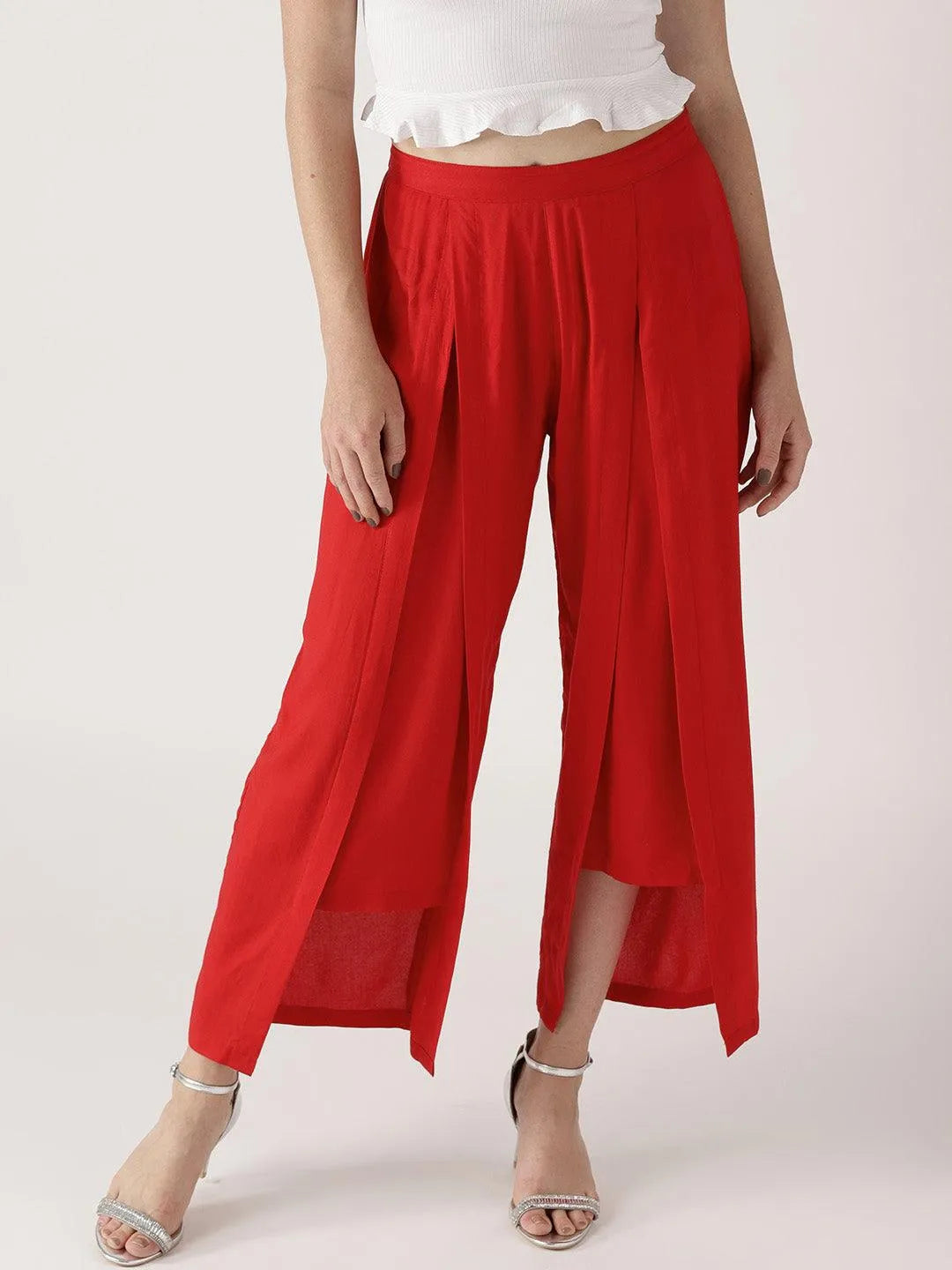 Red Solid Rayon Palazzos - Jashvi