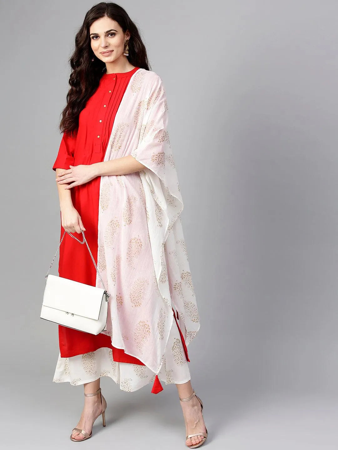 Red Solid Rayon Suit Set - Jashvi