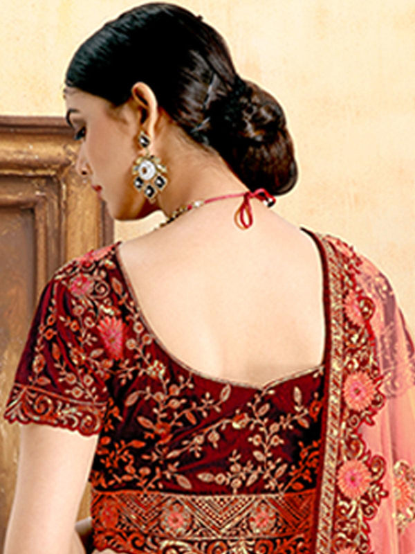 Women's Red Velvet Designer Lehenga Choli - Odette