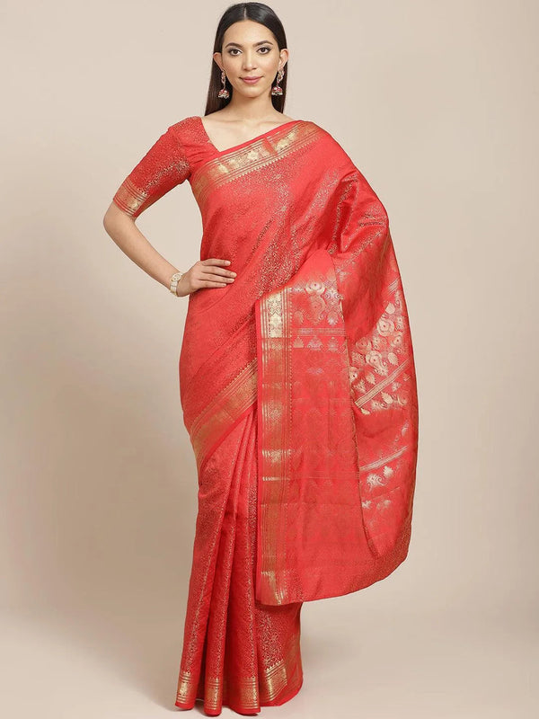 Red Woven Design Brocade Saree - Jashvi