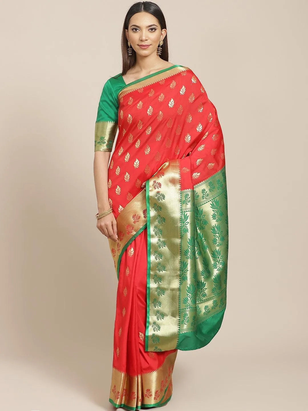 Red Woven Design Brocade Saree - Jashvi