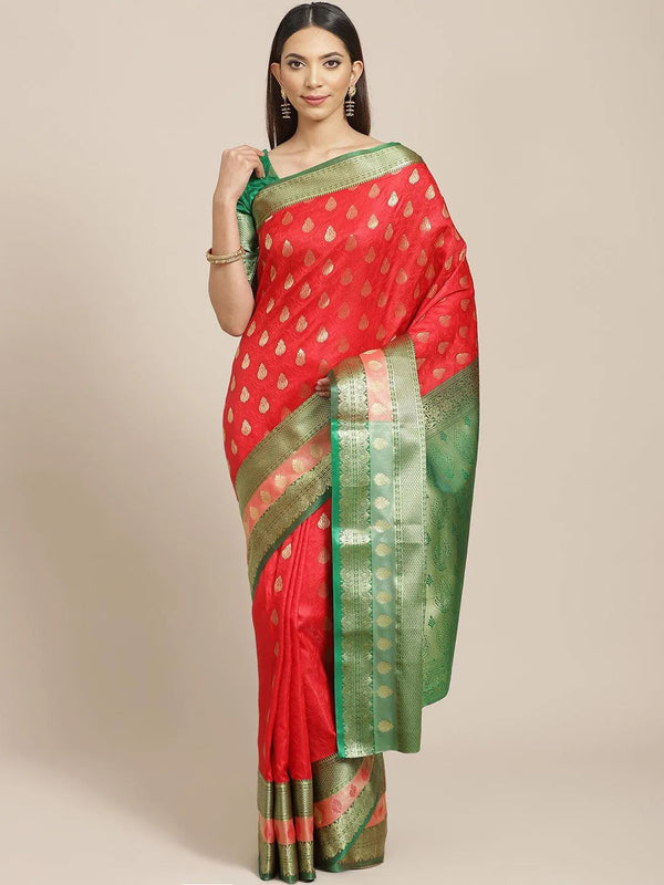 Red Woven Design Brocade Saree - Jashvi