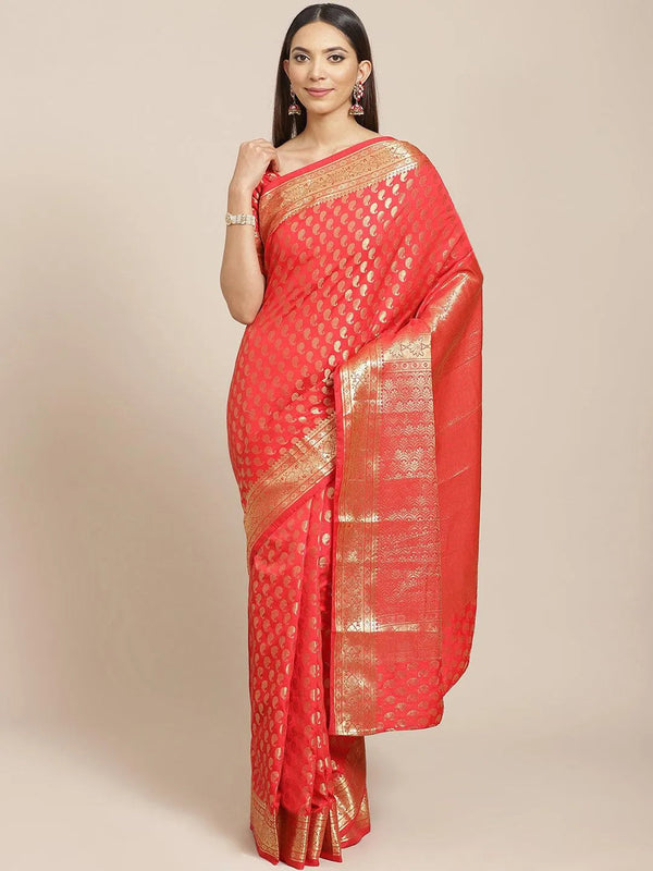 Red Woven Design Brocade Saree - Jashvi