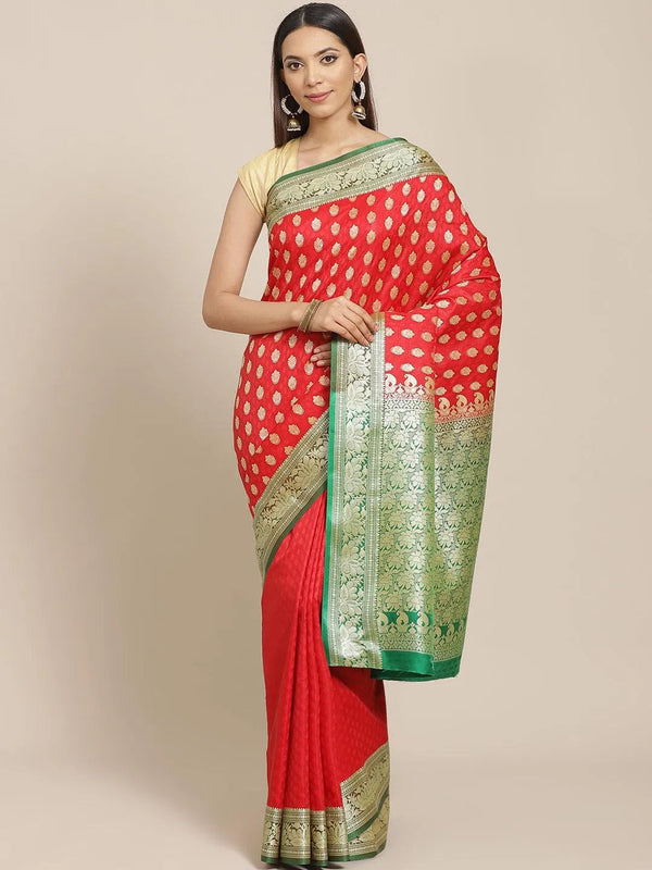 Red Woven Design Brocade Saree - Jashvi