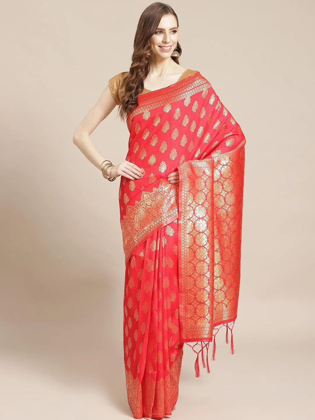 Red Woven Design Brocade Saree - Jashvi