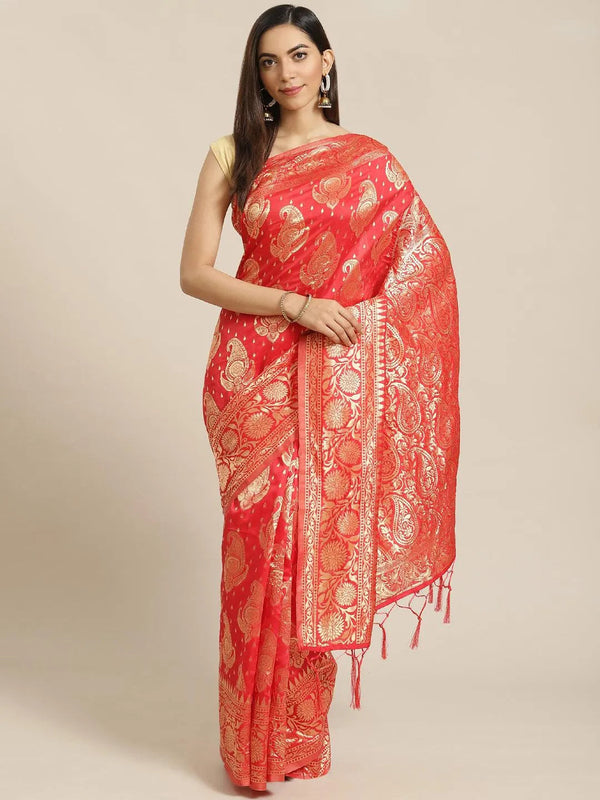 Red Woven Design Brocade Saree - Jashvi