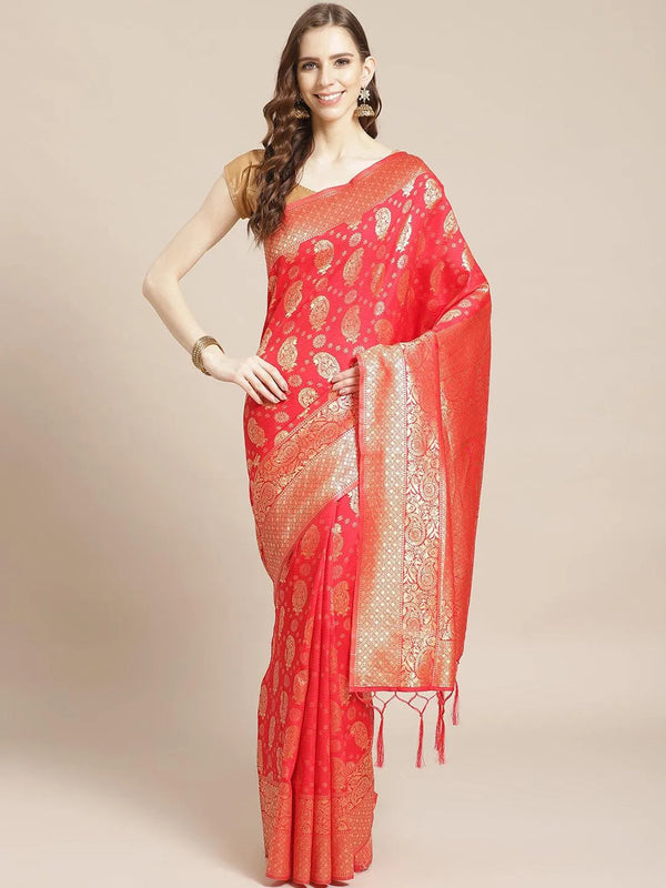 Red Woven Design Brocade Saree - Jashvi