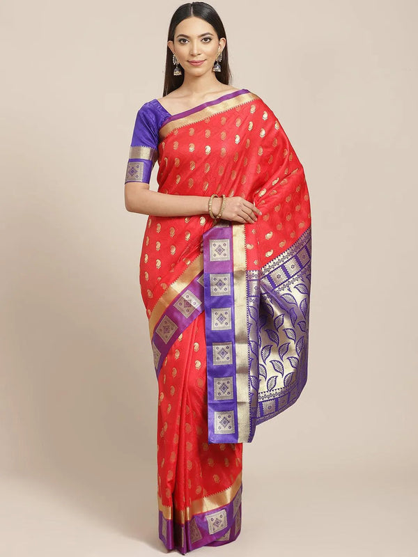 Red Woven Design Brocade Saree - Jashvi