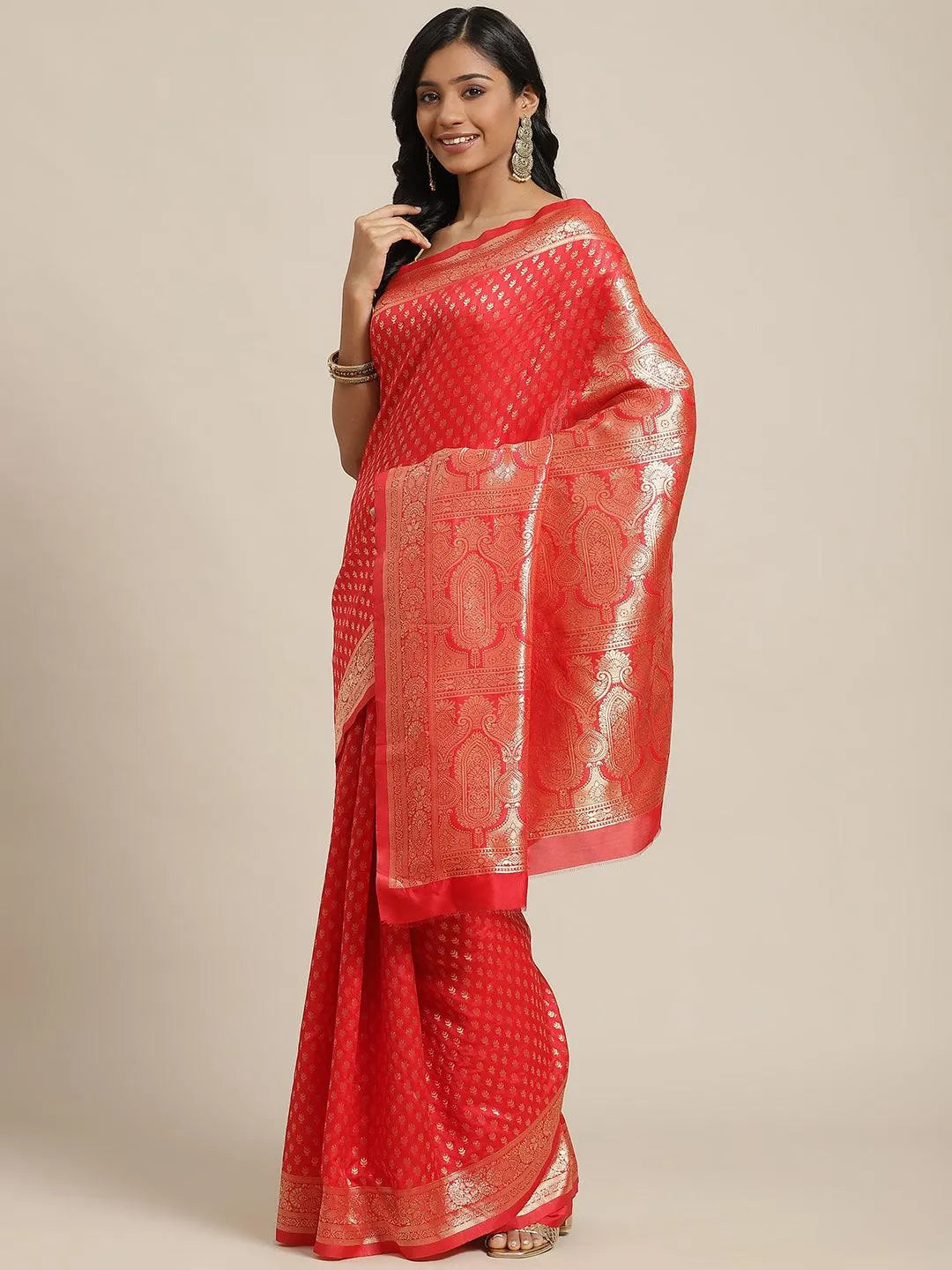 Red Woven Design Brocade Saree - Jashvi