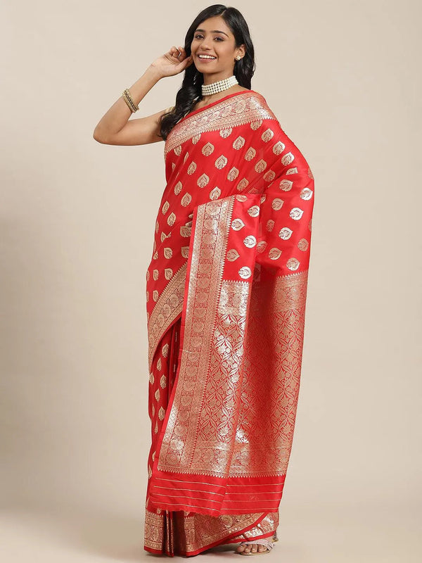 Red Woven Design Brocade Saree - Jashvi