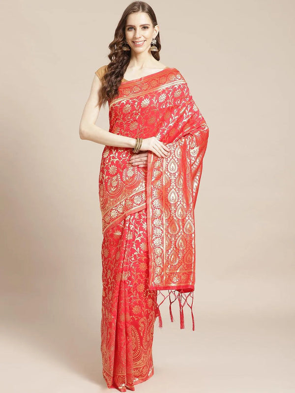 Red Woven Design Brocade Saree