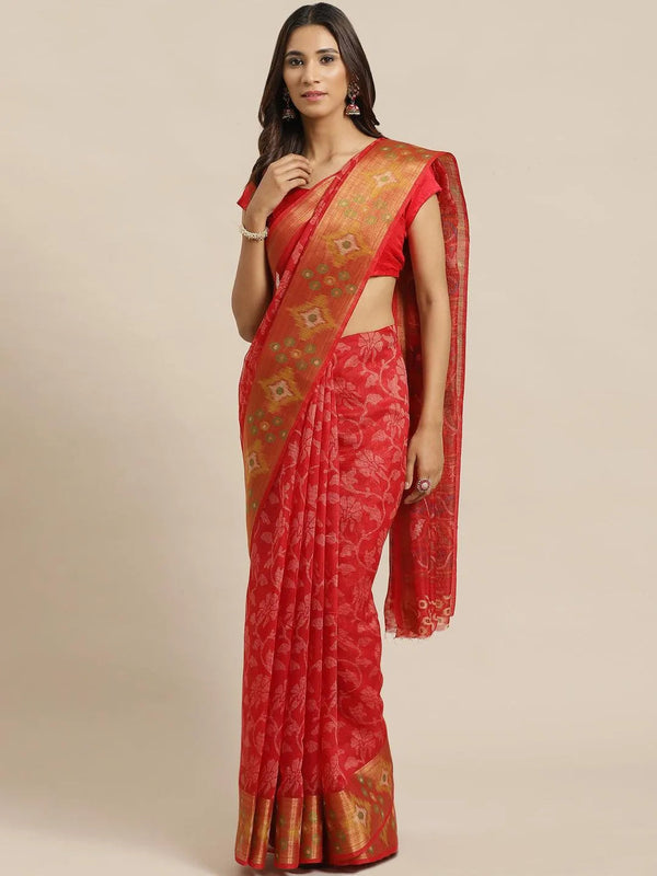 Red Woven Design Cotton Saree - Jashvi