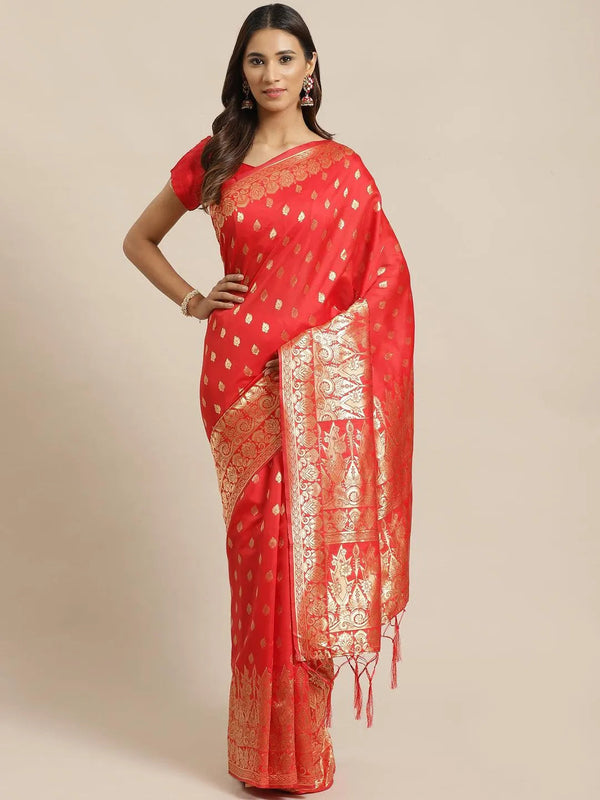 Red Woven Design Silk Saree - Jashvi