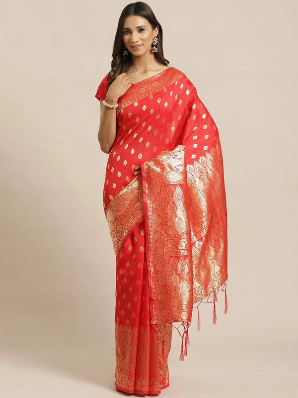 Red Woven Design Silk Saree - Jashvi