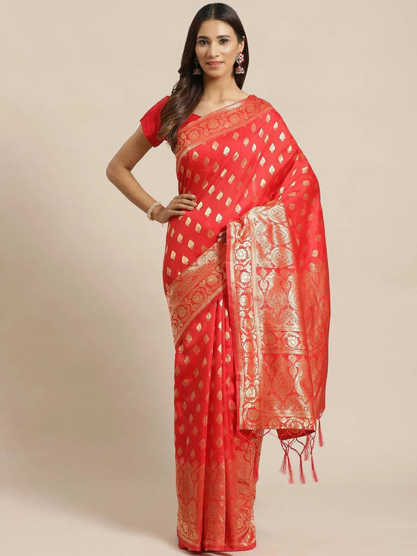 Red Woven Design Silk Saree - Jashvi