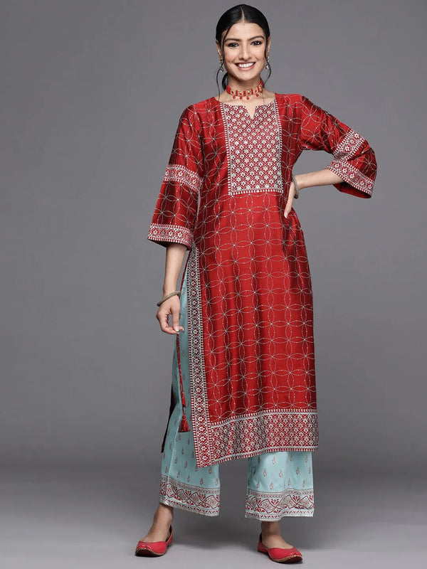 Red Yoke Design Chanderi Silk Kurta