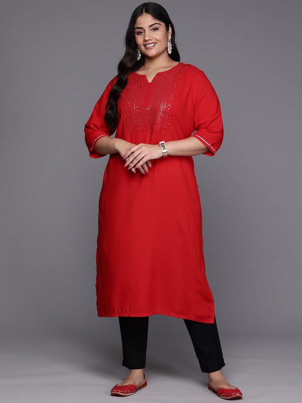 Red Yoke Design Rayon Straight Kurta - Jashvi