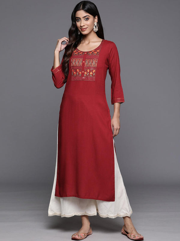 Red Yoke Design Rayon Straight Kurta - Jashvi