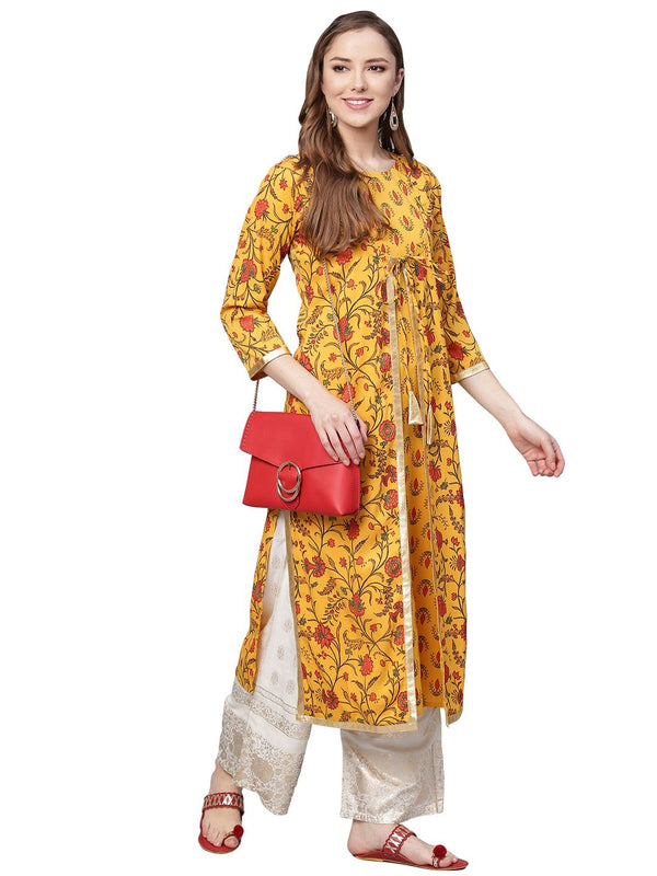 Mustard Yellow Crepe Digital Printed Kurta