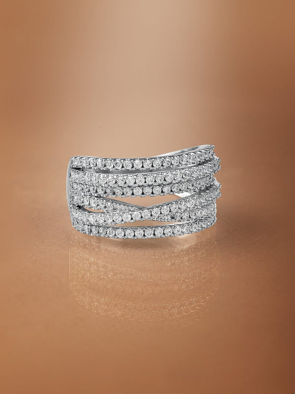 Rhodium Plated  CZ Studded Ring