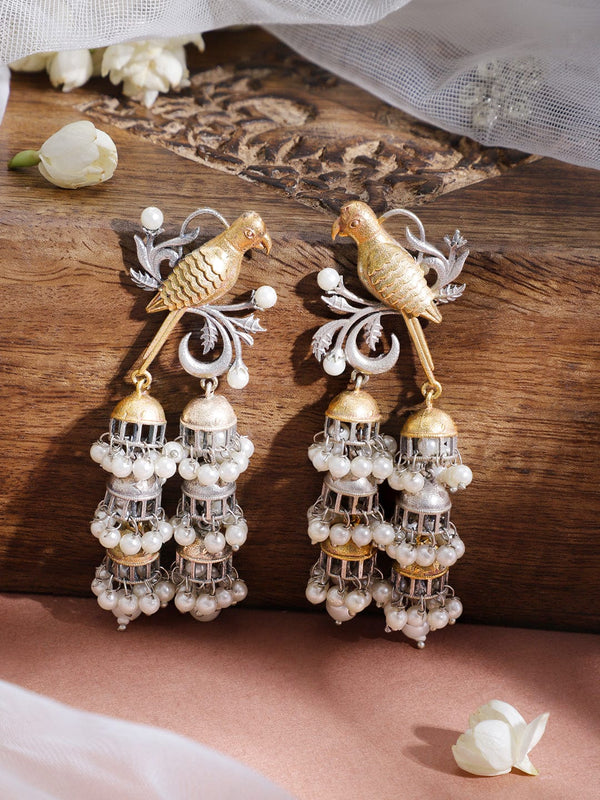 Silver-Plated Oxidised Pearls Beaded Classic Drop Earrings