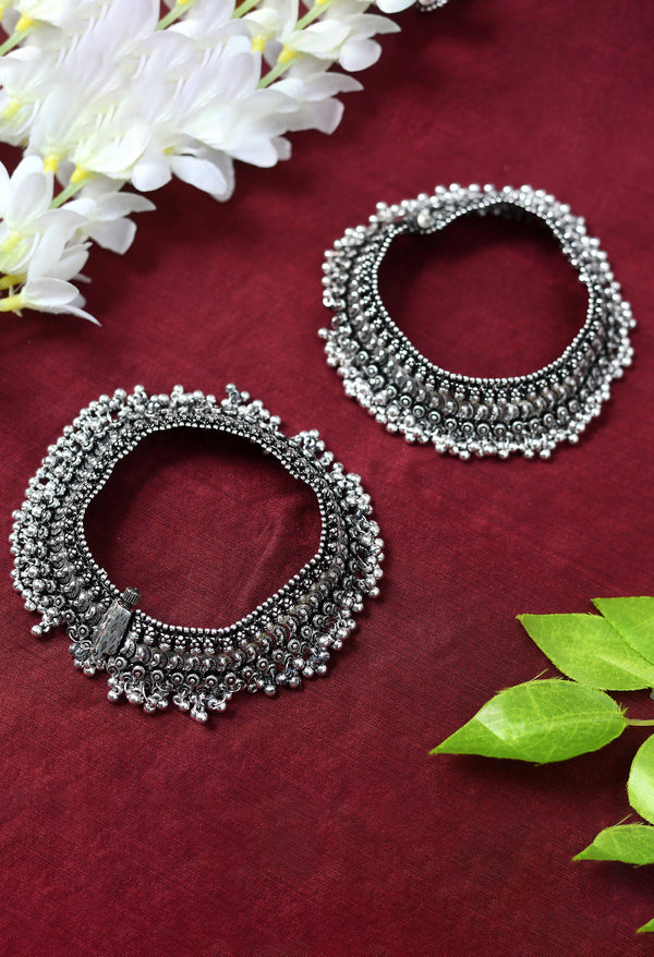 Johar Kamal Oxidised Silver-Plated Heavy Anklets Jkpayal_020