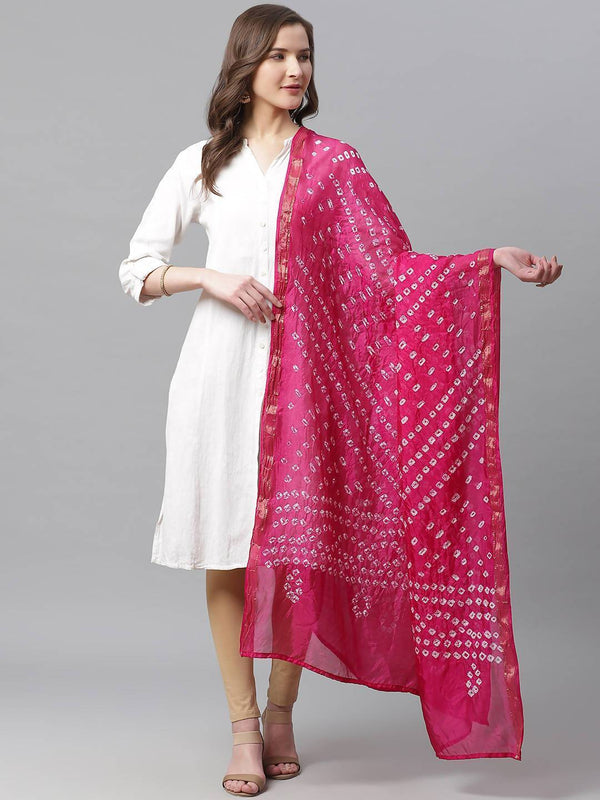 Buy_Women's_Fuschia_Shantoon_Bandhani_Dupatta_Online_Indiakreations