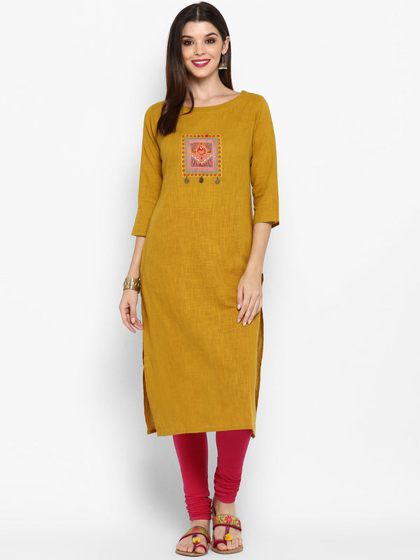 Women's Mustard Yellow Cotton Kurta By Vbuyz (1Pc)