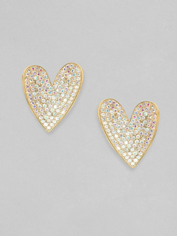 TOKYO TALKIES X Rubans 18K Gold Toned White Zircons Studded Heart Stud Earring