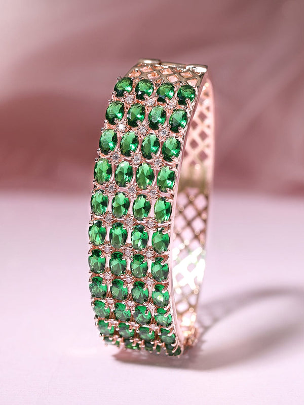 Rubans 18K Rose Gold Plated Emerald Green Zirconia Statement Bracelet