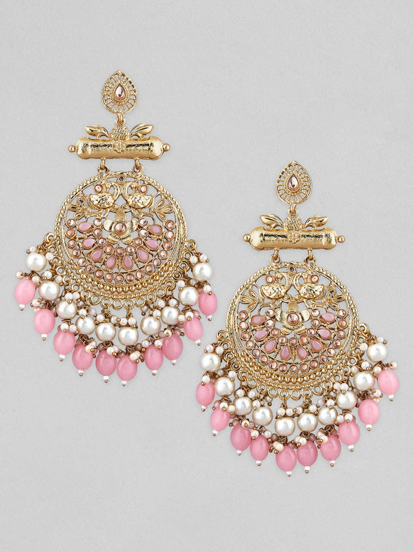 Rubans 22K Gold Plated Chandbali Earrings With Beautiful Beads And Pearls