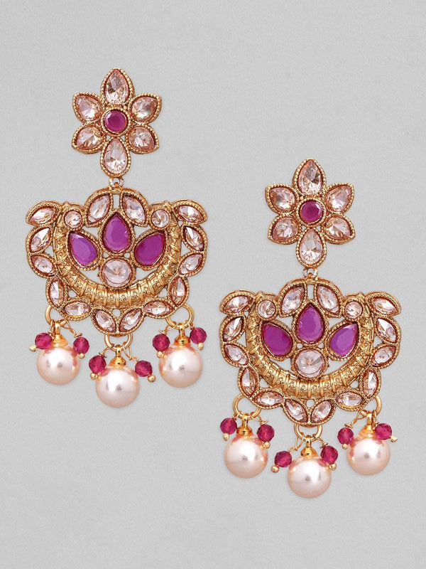 Rubans 22K Gold Plated Handcrafted Ruby Studded chandbali Earrings