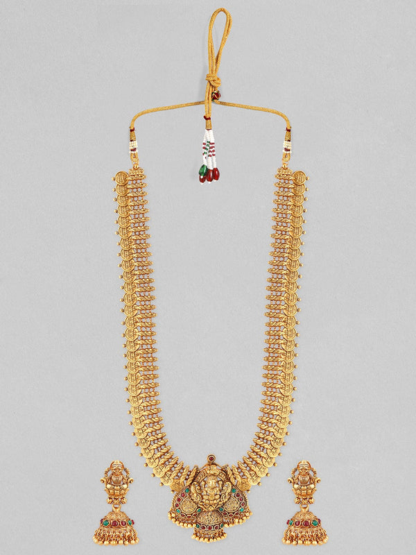 Rubans 24K Gold Plated Long Temple Necklace Set With Goddess Motif.