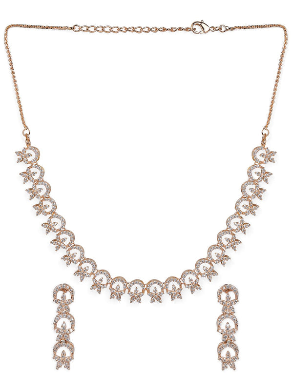 Rubans Contemporary Rose Gold Toned Necklace Set in CZ Stone