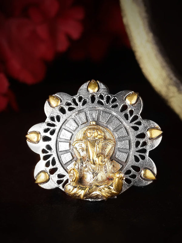 Rubans Dual Tone Handcrafted Ring With Lord Ganesha Motif