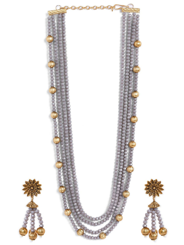 Rubans Gold Plated Crystal Beads Embellished Statement Necklace Set