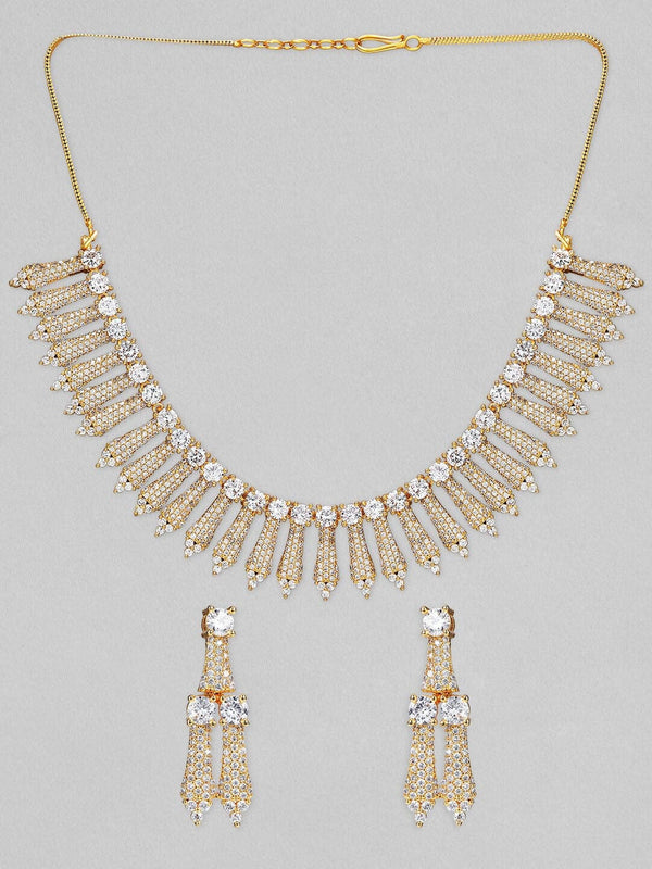 Rubans Gold Plated Handcrafted AD Studded Necklace Set