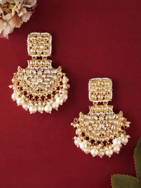 Rubans Gold Plated Handcrafted Kundan with Pearls Chandbali Earrings