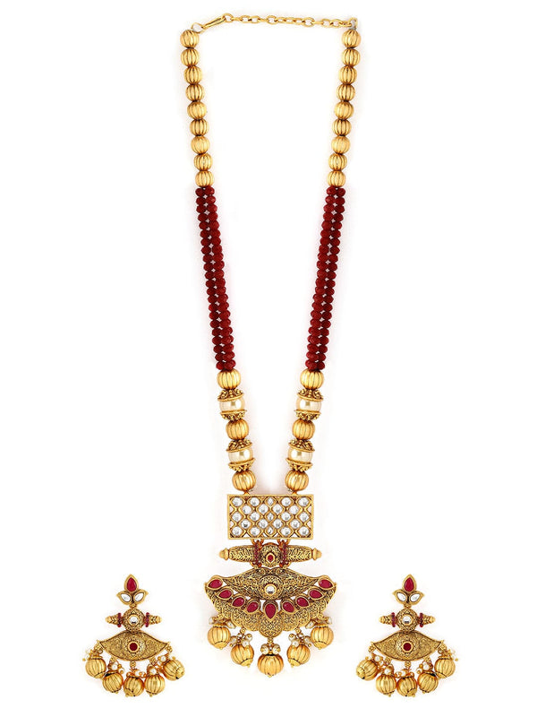 Rubans Gold Plated Maroon Color Stone Necklace Set