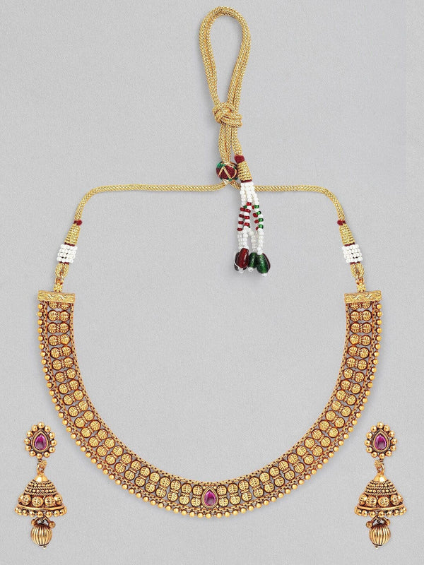 Rubans Gold Plated Simple Temple Necklace Set