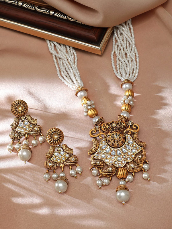 Rubans Gold-Plated White Stone Studded Jewellery Set