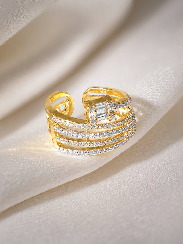 Rubans Gold-Plated White Zircon-Studded Finger Ring