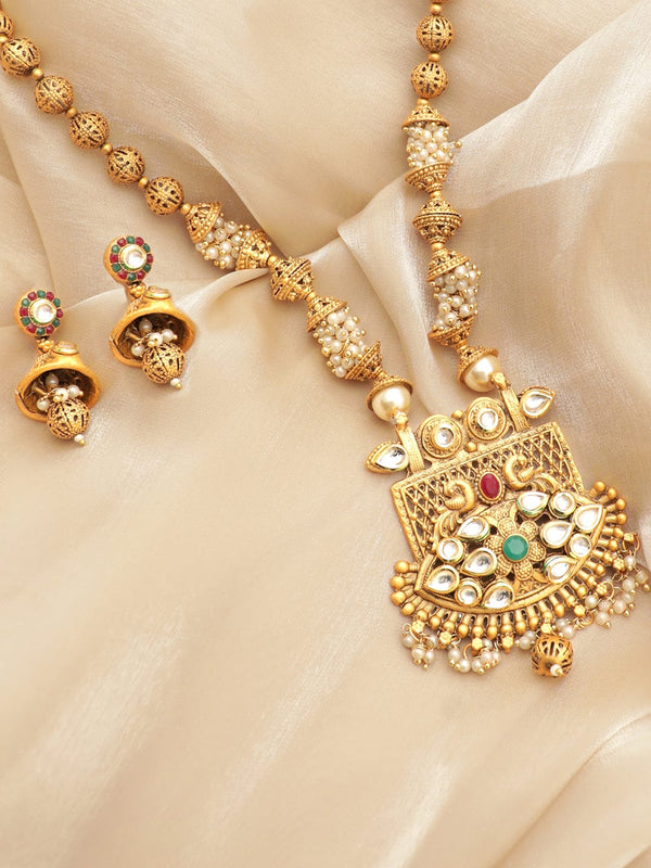 Rubans Gold-Toned Necklace Set with White and Gold Beads