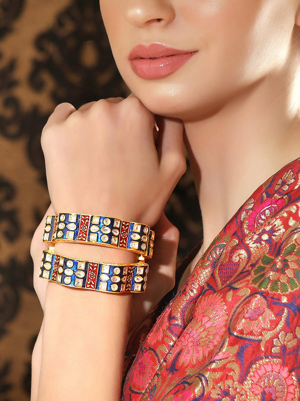 Rubans Luxury Gold Plated Kundan Work Statement Bangles