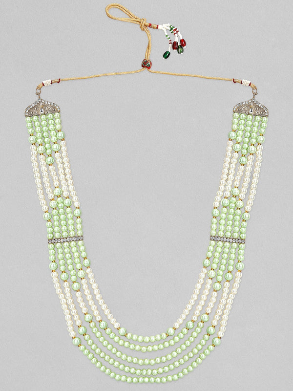 Rubans Mens Green & White Beaded Layered Necklace.